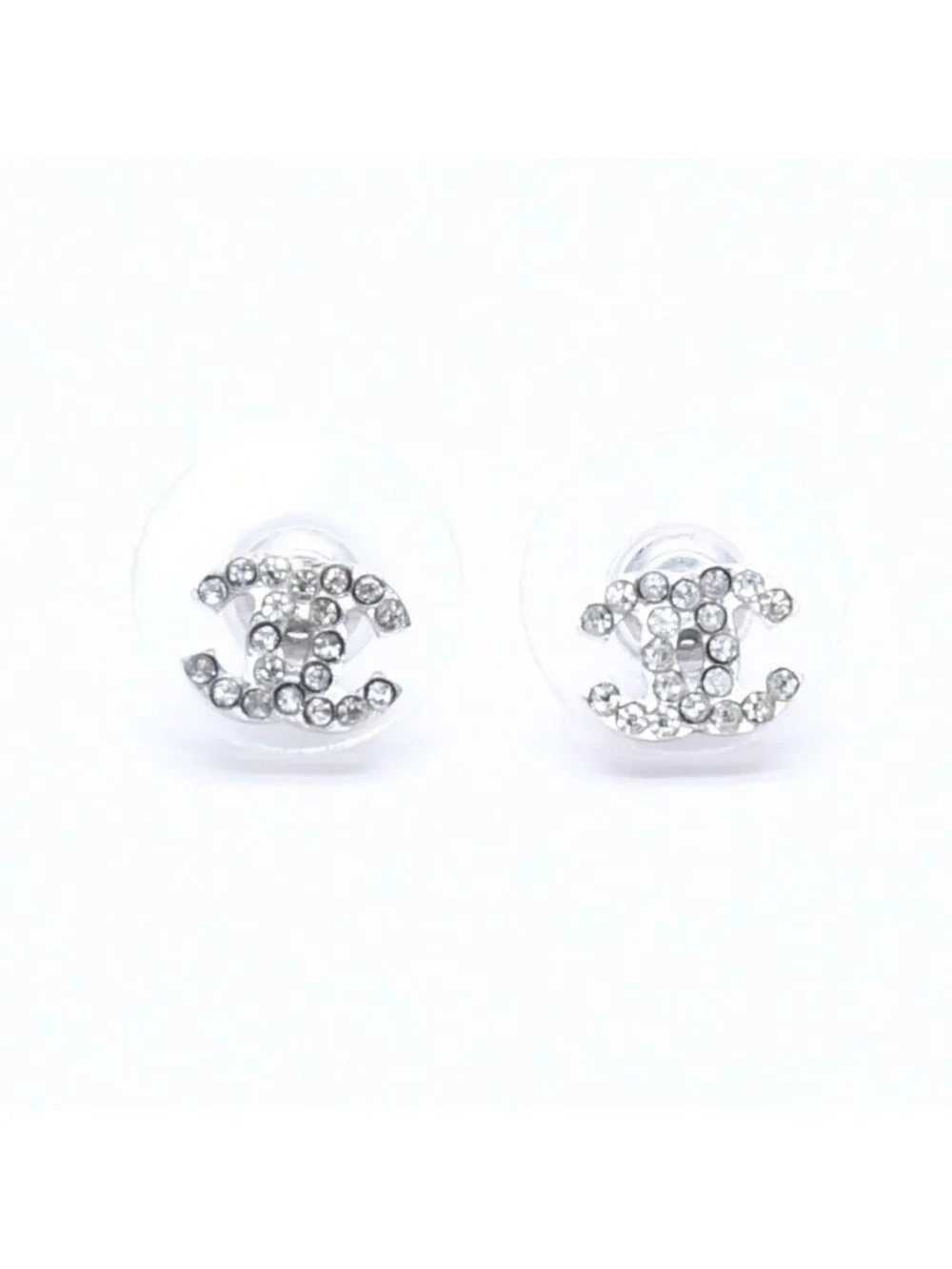 Chanel Earrings CC Logo Rhinestone Silver 03